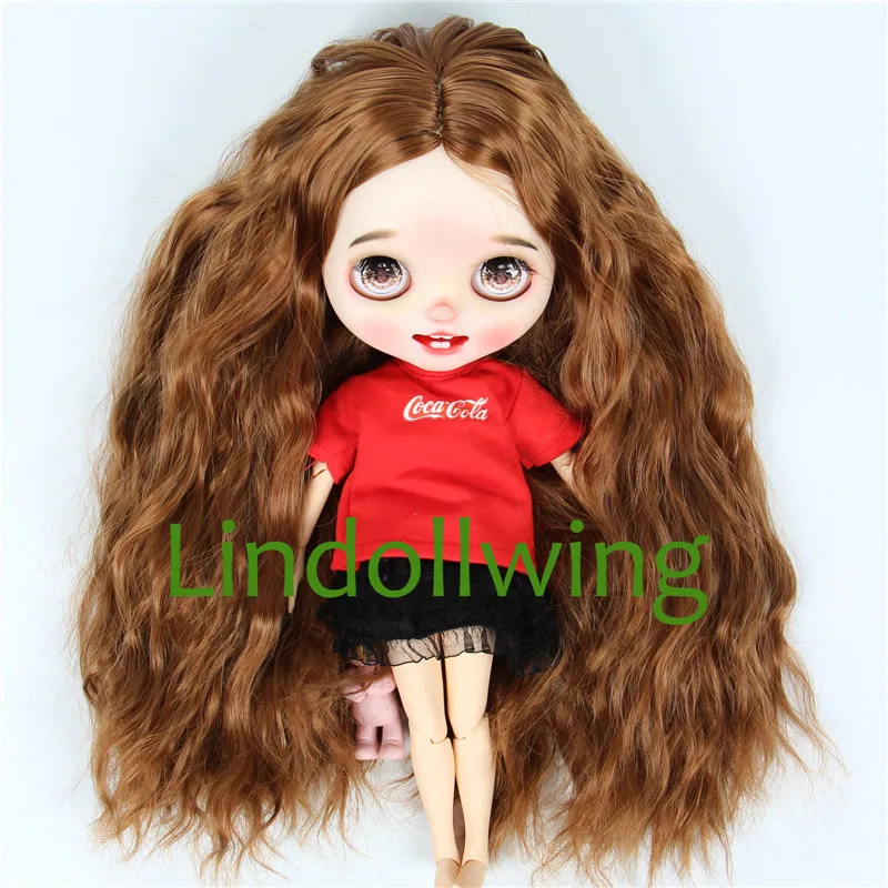 

9-10 inch Blyth Wig Long Center Curly Brown Hair
