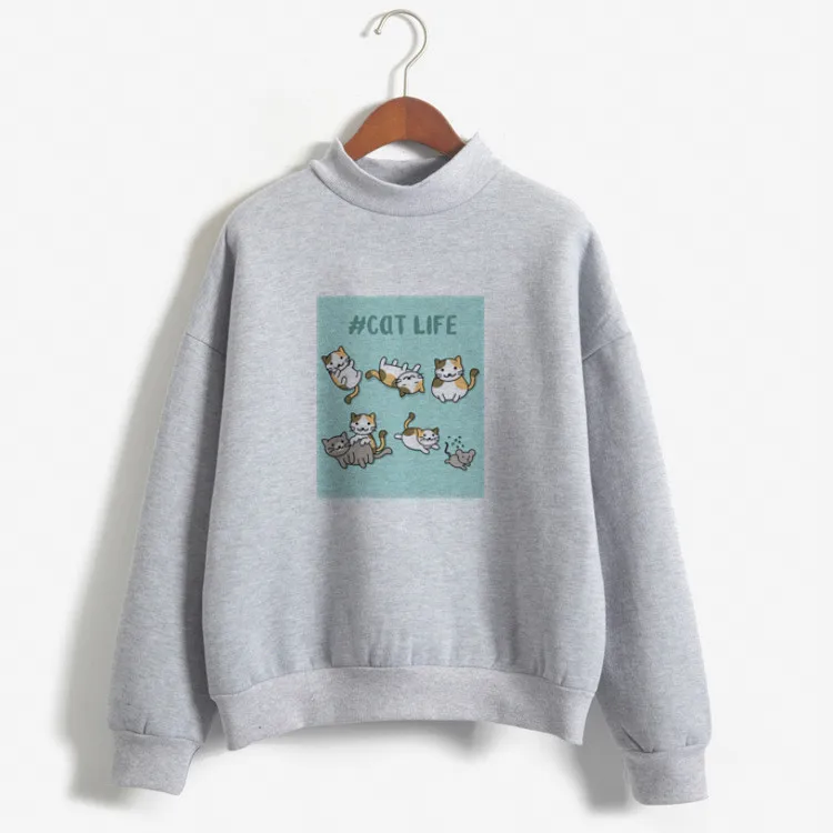 GRAY-DY079 Повседневные каваи толстовки женские осенние BlueHoodies женские худи с кошкой милый Свитшот уличная одежда Толстовка для подростков мультфильм - Color: GRAY-DY079