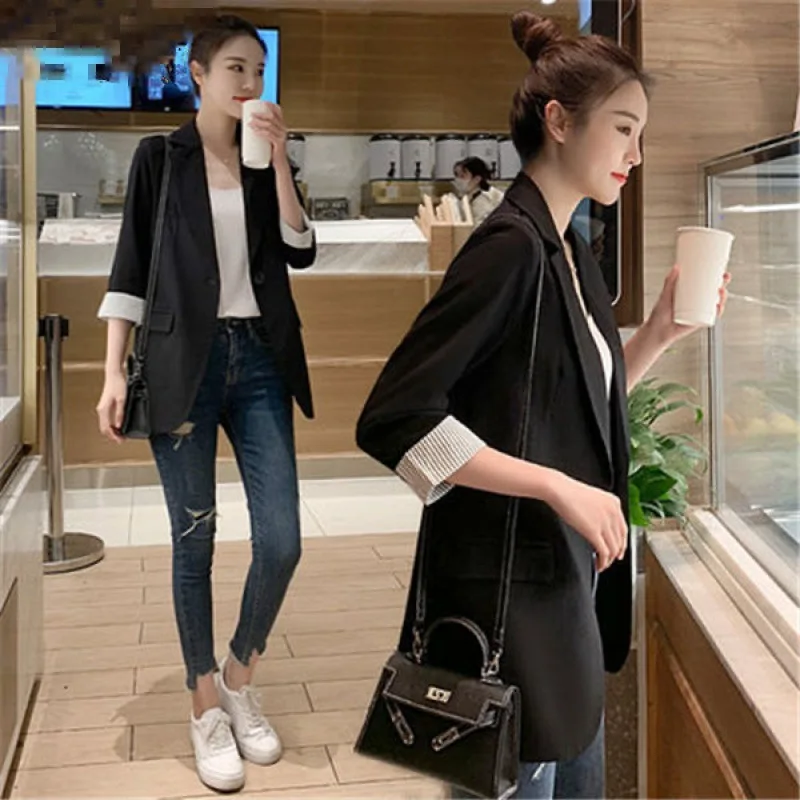 

CHIC Small Suit Coat Female Black Three-quarter-length Sleeve 2019 Spring And Autumn New Style Casual Slimming Blazer Thick-