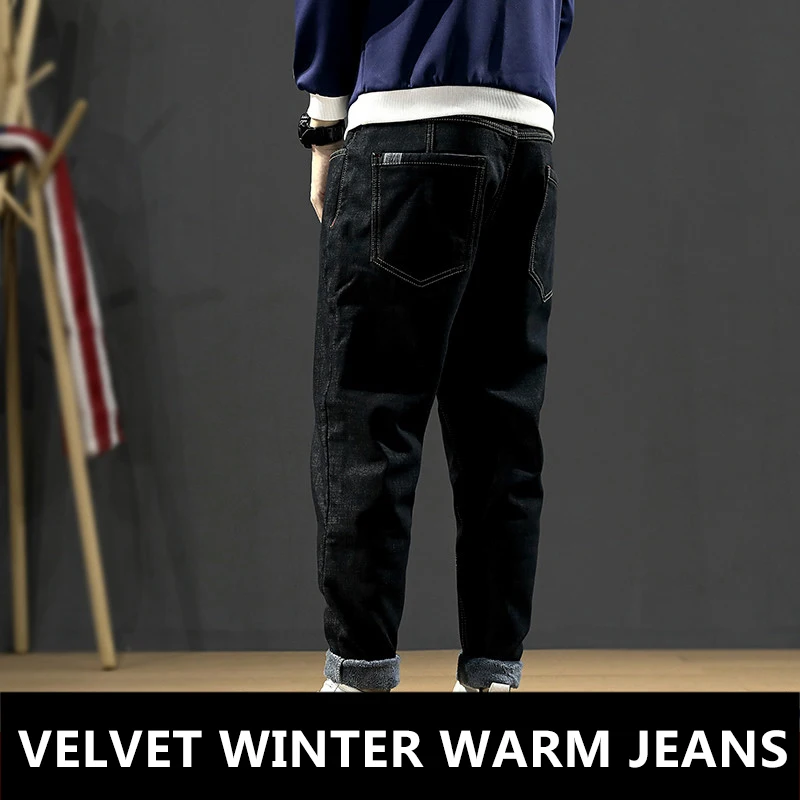 Winter Fashion Men Jeans Black Color Vintage Designer Velvet Warm Jeans Men Harem Pants Streetwear Hip Hop Jeans Big Size 28-42
