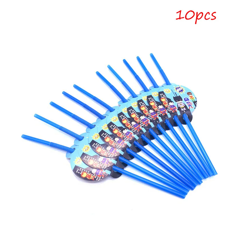 straw-10pcs Мультфильм супергерой День рождения украшения Скатерть Бэтмен чашка салфетка Железный человек одноразовая посуда Супермен вечерние принадлежности - Цвет: straw-10pcs