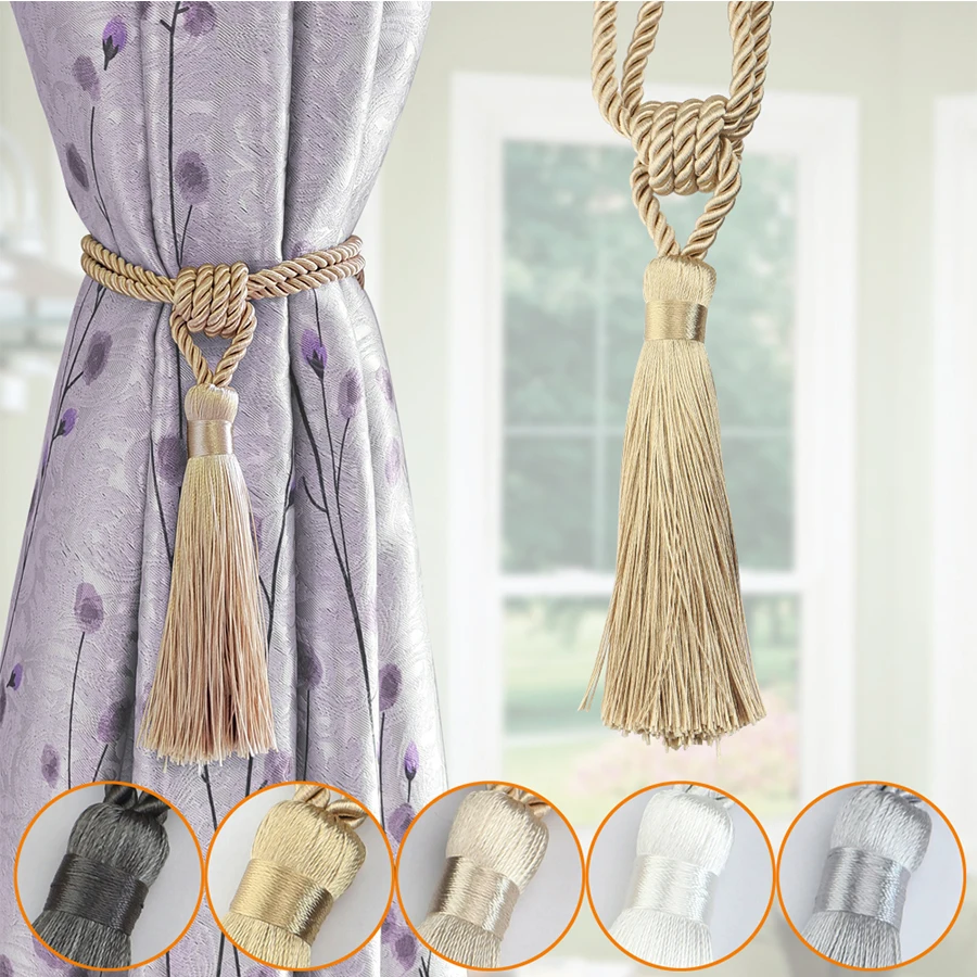 

BEL AVENIR 1Pc Handmade Tassel Curtain Tieback Room Accessories Gold Curtain Buckle Rope Home Decoration Holdback Window Fringe