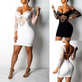 

US Sexy Women Ladies Long Sleeve Backless Bodycon Club Party Cocktail Dress S-XL