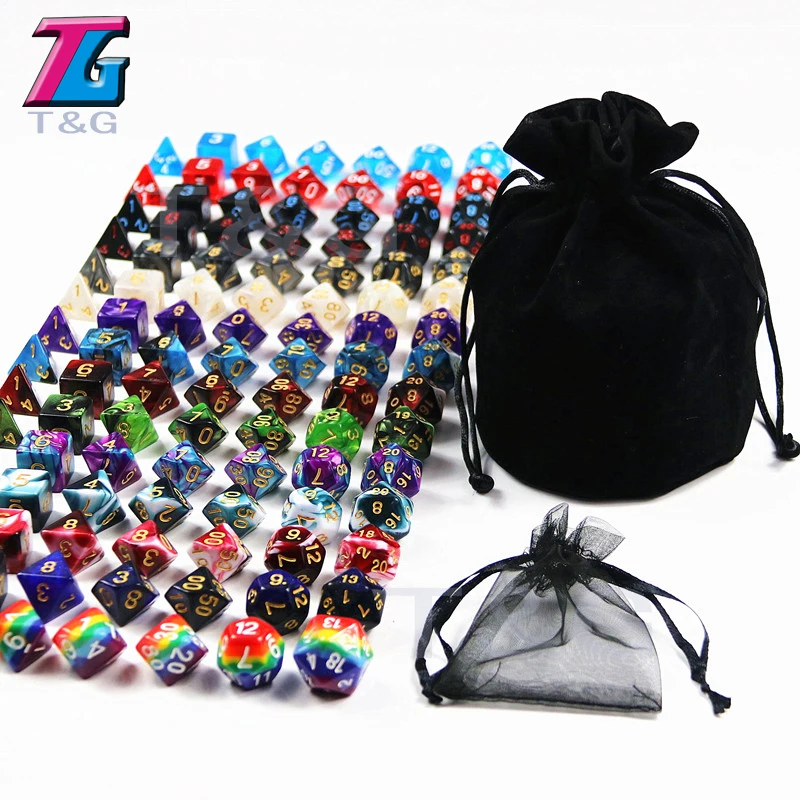 105 Polyhedral Dice Rainbow 15 Complete Sets with Velvet Bag D4 D6 D8 D10 D10% D12 D20 for RPG DND Board Game Best Gift