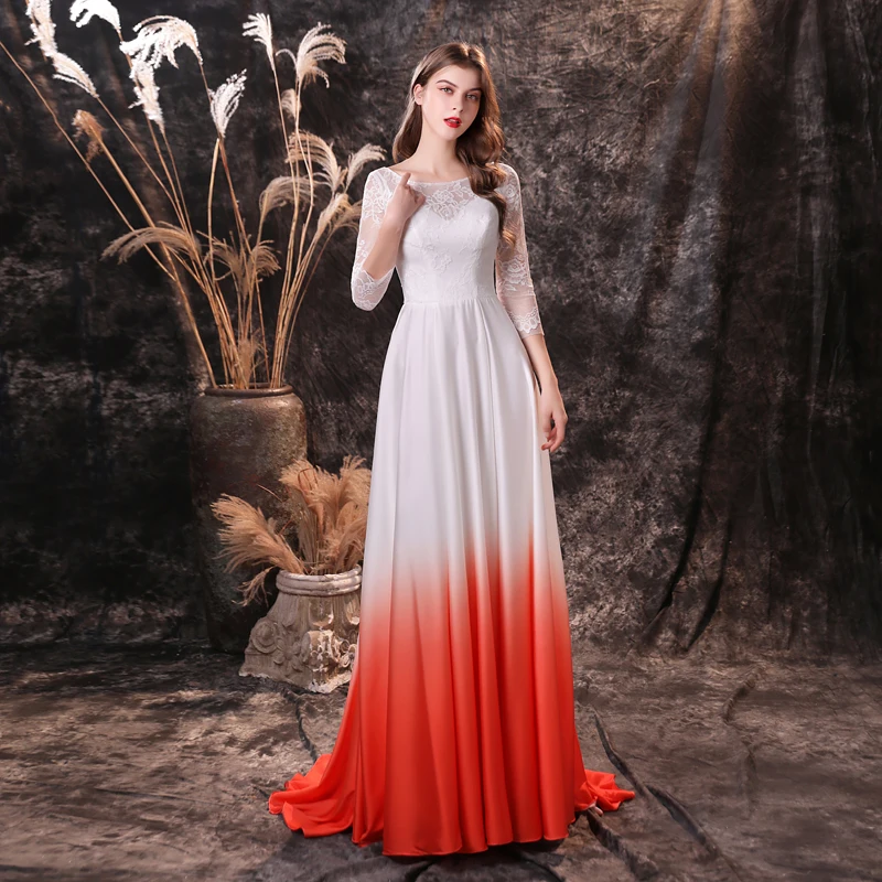 plus size gowns Elegant Evening Dresses Beauty-Emily Gradient V Neck Satin Woman Gowns A-line Party Dress Open Back Ladies Gown Robe De Soiree long formal dresses