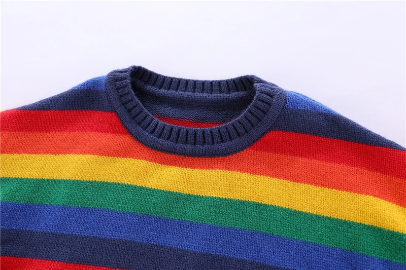 Mudkingdom/радужные свитера для маленьких девочек; очаровательные Зимние пуловеры в полоску; вязаные свитера