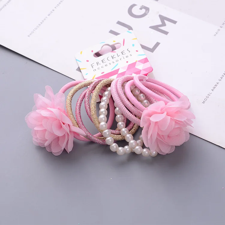 

Children's headdress cloth flower wreath girl's hair ornament children's hair wreath pearl rubber band suit