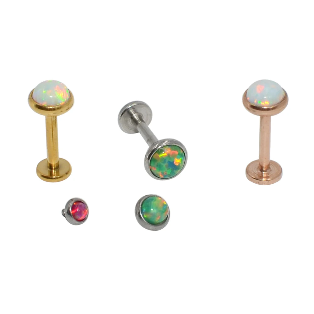 1pcs Surgical Steel Opal Stone Nose Screw Stud Labret Helix Ring Lip Bar Stud Ear Cartilage Tragus Earring Piercing Body Jewelry