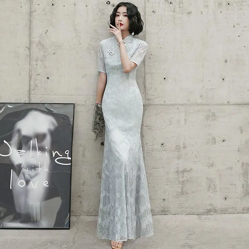 Элегантное тонкое длинное платье Cheongsam с рукавом-бабочкой, изысканное женское кружевное вечернее платье Qipao, длинное платье с воротником-стойкой - Цвет: Style J