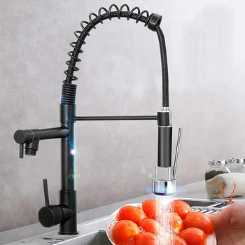 

Black Spring Kitchen Faucet Pull out Side Sprayer Dual Spout Single Handle Mixer Tap Sink Faucet 360 Rotation Kitchen Faucets