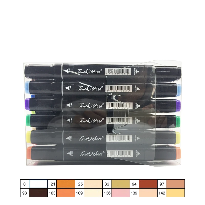 T3-B-12-Skin-tone TOUCHNEW, 24 цвета, набор тонов кожи, художественные маркеры, ручка художника, двойная головка, спиртовая кисть манга, ручка для раскрашивания - Цвет: T3-B-12-Skin-tone