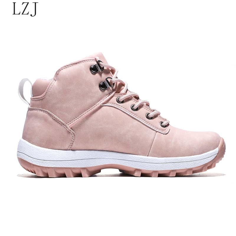 Winter Outdoor Plush Warm Snow Boots For Women PU Leather Waterproof Snow Shoes Pink Fashion Ankle Boots Woman Big Size 42