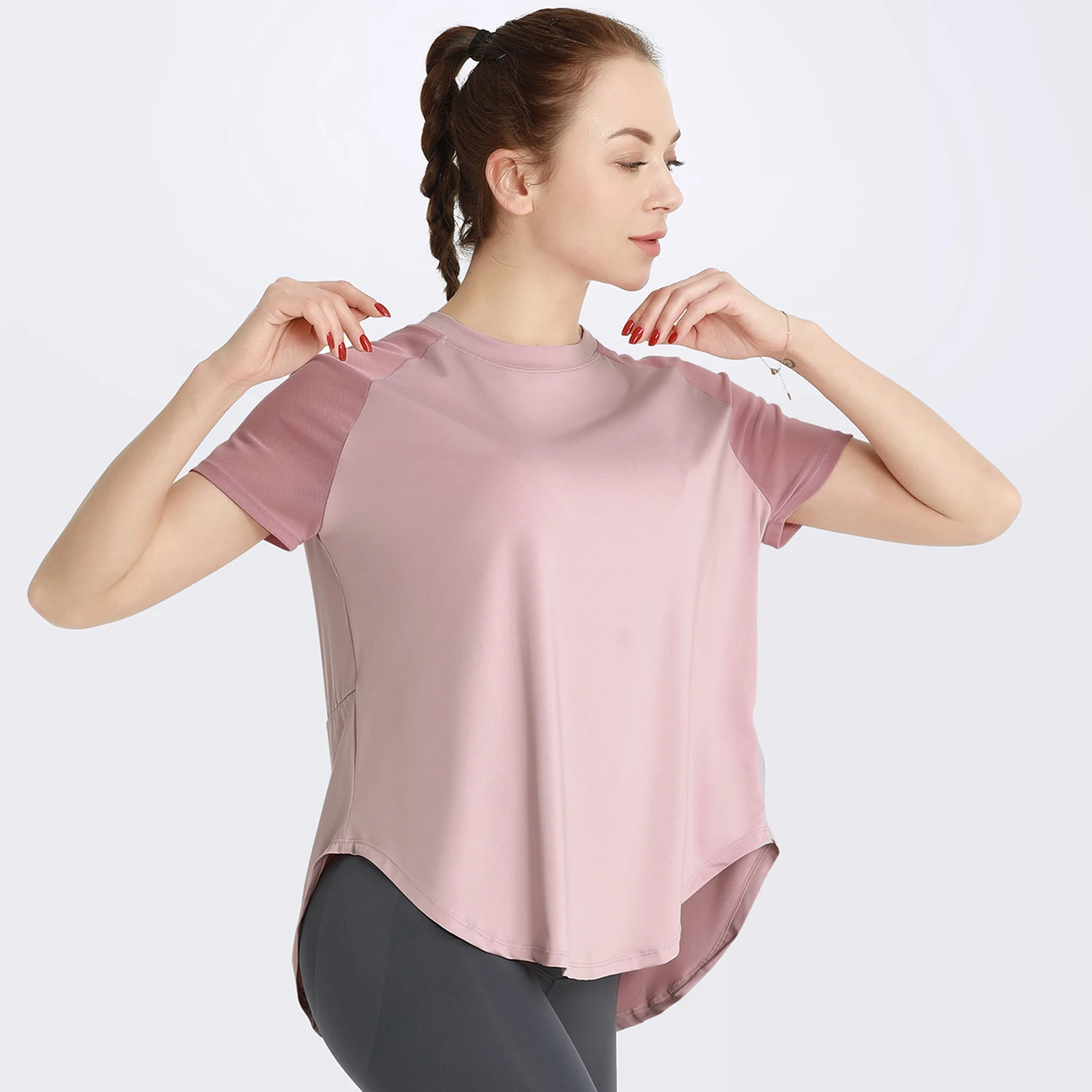 F.DYRAA Breathable Yoga Shirts Quick-Dry Short Sleeve Running T-shirt Yoga Exercise Women T-shirt Loose Fitness Sport Tees Top