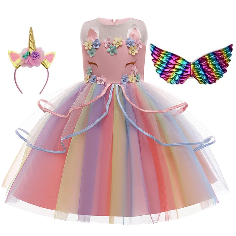 Robe Princesse Licorne Multicolore avec Accessoires