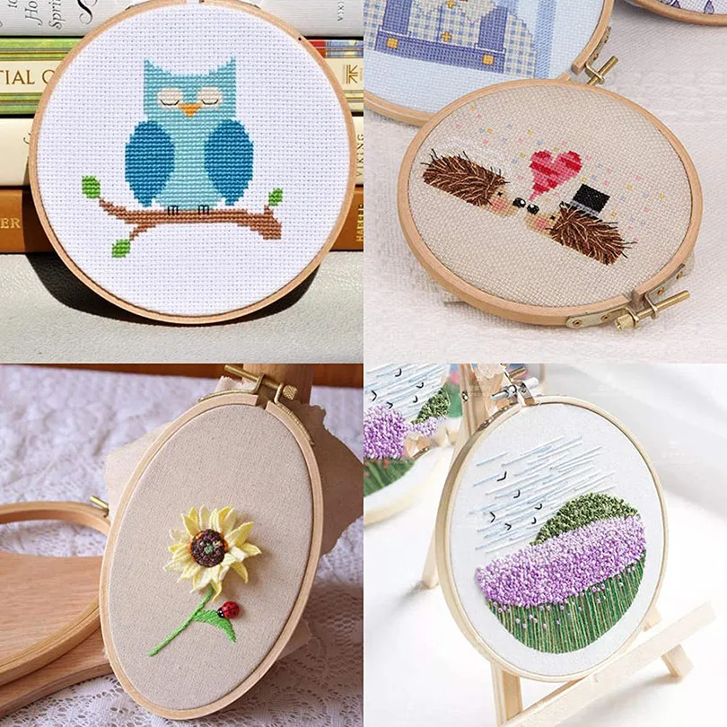 10x 20x Mini Embroidery Hoop Ring Wooden Cross Stitch Frame Handmade Pendant Crafts Embroidery Circle Sewing Kit