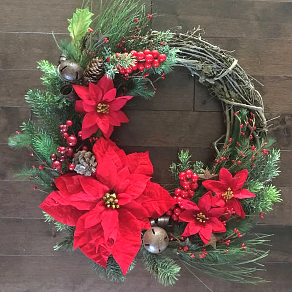 

Hanging Decorative Wedding Rattan Hoop Wreath Simulation Christmas Door Garland Cotton Ornaments Window Artificial Flower