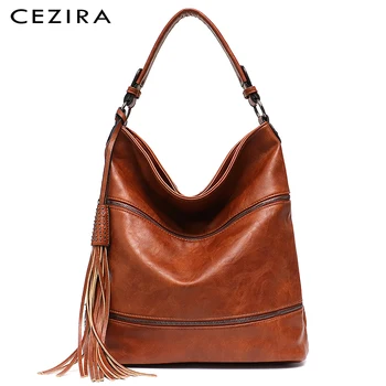 

CEZIRA Designer Large Capacity Zipper Tassel Bags for Women Soft Pu Leather Laptop Hobo Crossbody Bag High Quality Brand Style