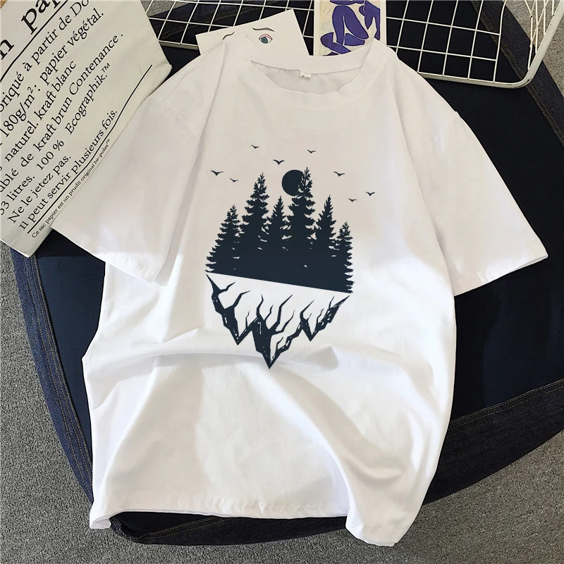 Fashion Mountain forest theme TShirt Women Lovely Print Short Sleeved O-neck T-shirt Vintage Vogue Ullzang Tshirt Harajuku Tops
