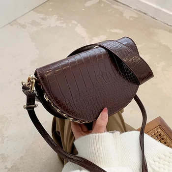 

Retro Fashion Crocodile Pattern Saddle Bags for Women 2020 Pu Leather Shoulder Messenger Bag Casual Crossbody Bag Lady Purse