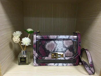 

Fashion Snake Pattern Shoulder Bag Chain PVC+PU Transparent Casual Bag Snake Pattern Handbag Lock Closure Messenger Bags