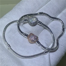 Ручная работа, 925 пробы, серебряный браслет-цепочка в виде змеи, безопасный браслет в форме сердца, бусины, очаровательный браслет для женщин...(China)