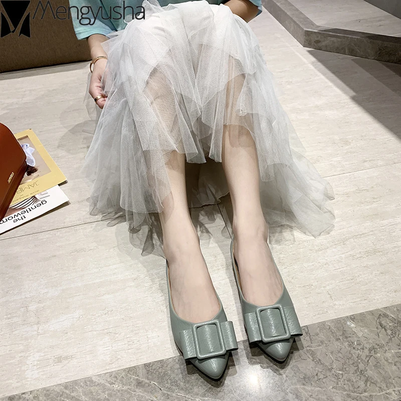 Pointed toe square metal buckle flats solid casual women shoes brief shallow loafers female korean comfy moccasins slip-on woman