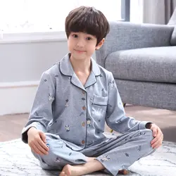 H5652 пижамы для мальчиков, одежда для сна, весенне-осенний хлопковый домашний костюм с длинными рукавами и лацканами в Корейском стиле