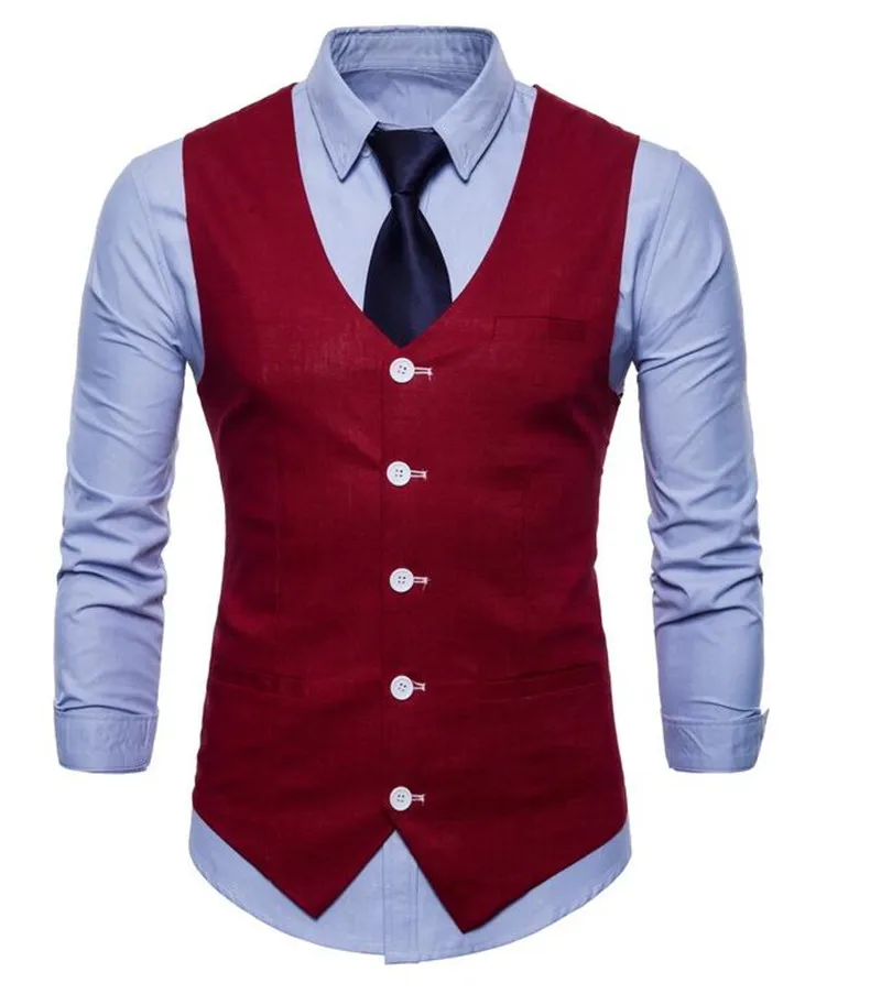 Burgundy Summer Spring Men Vest Casual Vest Custom Made Wedding Vest 5 Button 3 Pocket Bridegroom Business Party Vest Burgundy Summer Spring Men Vest Casual Vest Custom Made Wedding Vest 5 Button 3 Pocket Bridegroom Business Party Vest