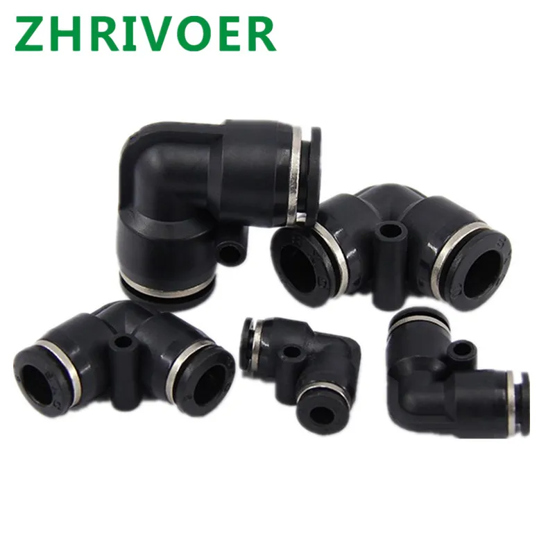 

One Touch Push in Air Pneumatic Fitting Quick Connector Fittings Plastic Gas Black L Shaped Elbow 4mm to 16mm OD Hose
