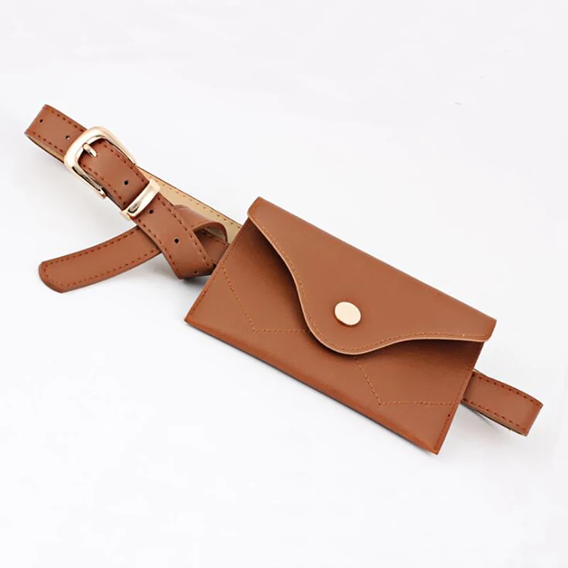 New Envelope Pack Women Waist Belt Bag Solid Vintage Waist Bags Girl Fashion Bum Pouch Phone Leather Chest Packs