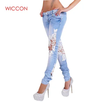 

Ripped Jeans Women Skinny Jeans Female Size S-XL Denim Jeans Woman Sexy Lace Stitching High Waist Long Pencil Pants