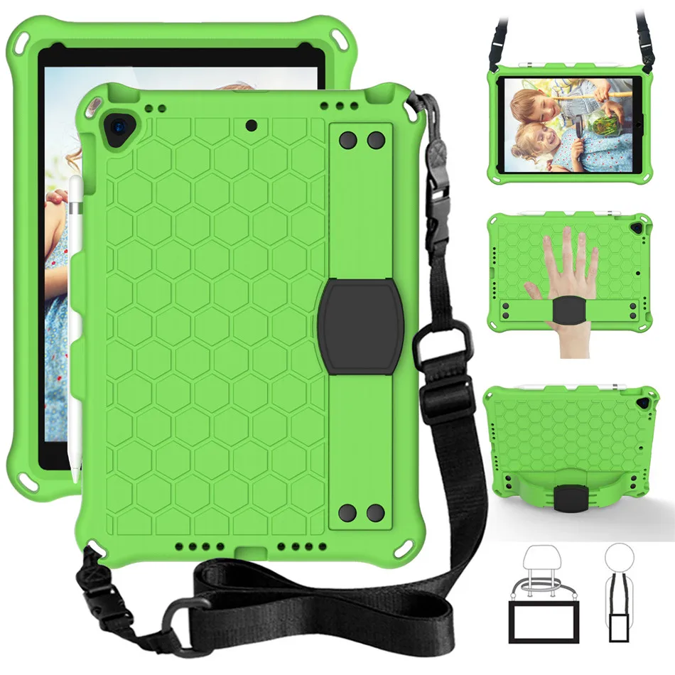 

Case for iPad 7 7th Gen 10.2" hand-held Shock Proof EVA full body Handle stand cover for ipad 2019 10.2 iPad Air 10.5+Neck Strap