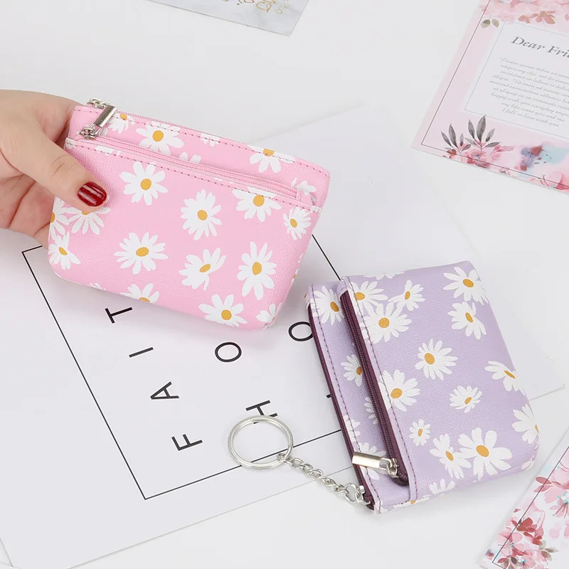 Small Fresh Style Daisy Coin Purse Women Girls Convenient Key Case Exquisite Mini Pouch Wallet Bag Beautiful Zipper Coin Purse