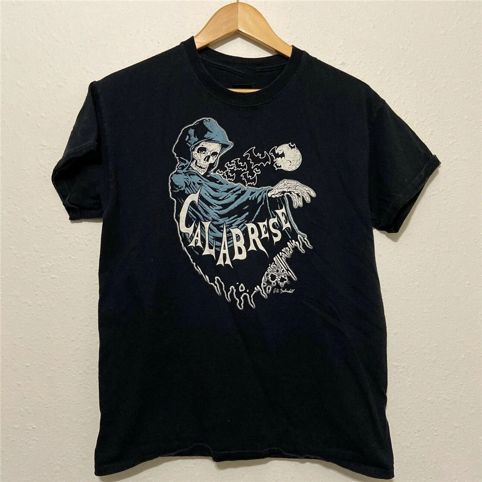 Calabrese Band/футболка средней длины черного цвета в стиле панк-ужаса; футболка большого размера с принтом «Grim Reaper» и «Skeleton»
