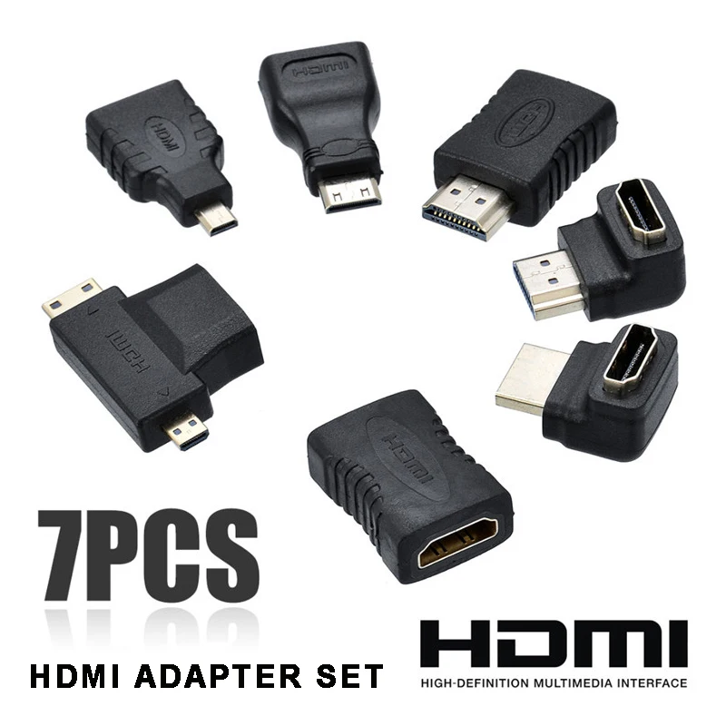 

Mayitr 7pcs Durable Gold-plated HDMI Adapter Kit High Quality Male to Female 90/270 Degree Converter For HDTV