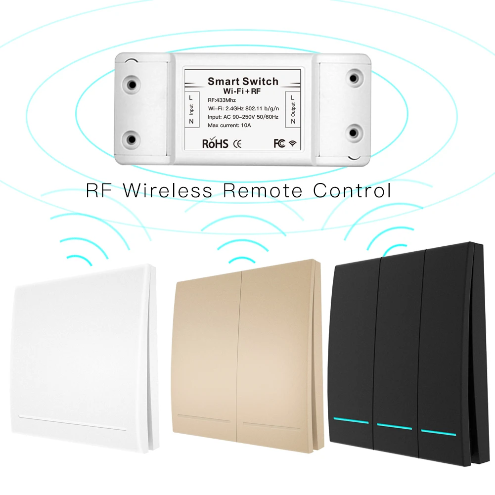 RF433Mhz Wifi беспроводной пульт дистанционного управления смарт-переключатель, передатчик на стеновой панели, приложение Smart Life/Tuya, работает с Alexa Google Home