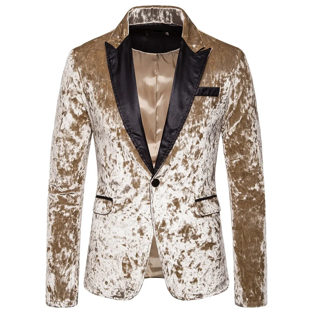 Men's Korean Velvet Blazer Winter Autunm New Fashion Charm Men Casual Fit Slim Suit One Button Business Coat Jacket Solid Blouse