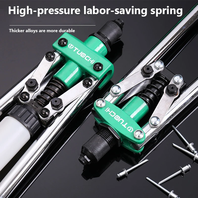 Manual Rivet Gun Set with 4 Sizes of Rivet Heads, Heavy-duty One-handed Gun Tool for Metal, Plastic and Leather