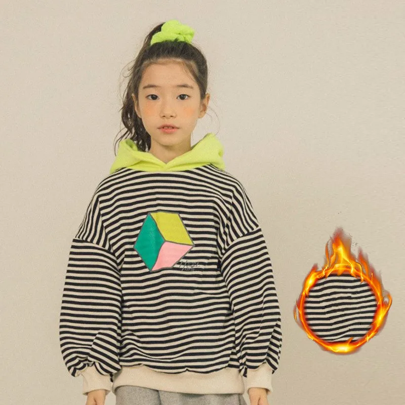 

2019 Thicken Girls Winter Sweatshirt New Striped Hooded Baby Girls Sweatshirt Patchwork Casual Kids Sweatshirt for Girls, #8188