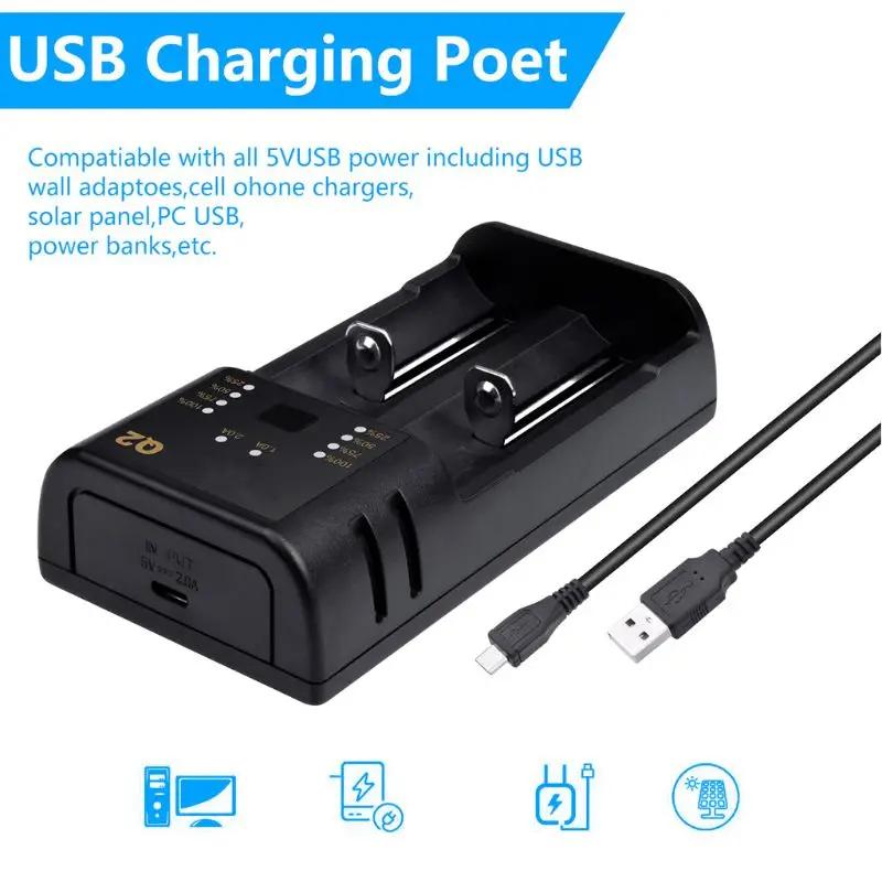 2 слота USB быстрое зарядное устройство для 18650 20700 21700 26650 18350 10500 AA/AAA перезаряжаемые батареи