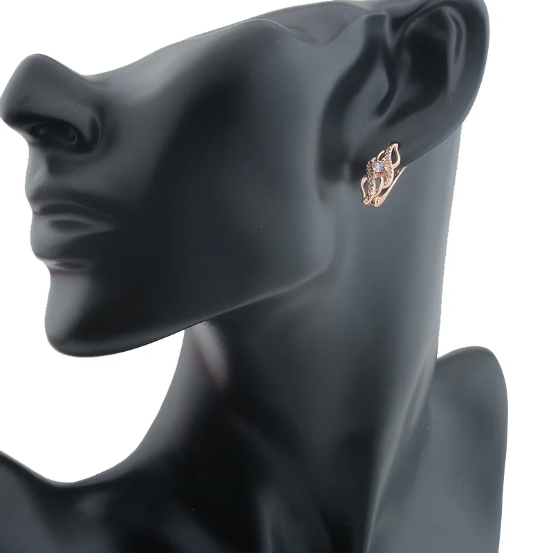 New Women 585 Rose Gold Color White Crystal Stone Weaving Drop Earrings