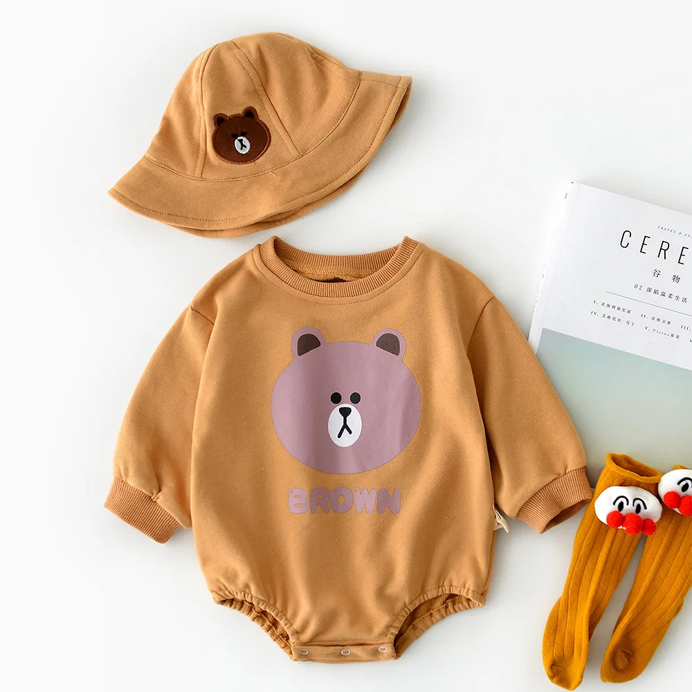 

Newborn Infant Baby Spring/Autumn Clothing Set Cotton Carton Bear Print Long Sleeve Bodysuit +Cap 2Pcs Suit Kids Outfits