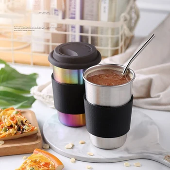 

350/500ml Stainless Steel Coffee Cup Mug With Cup Sleeve Portable Coffee Tea Mug for Office Travel Picnic Colorful Water Bottle