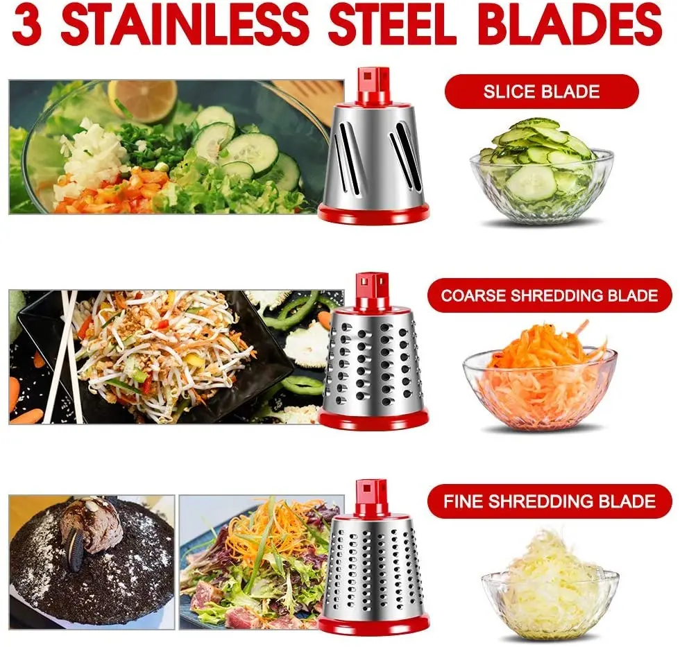 Manual Vegetable Fruit Mandoline Slicer Cheese Grater with 3Blades Fruit Cutter Nut Shredder Rotary Drum Chopper Kitchen Cozinha