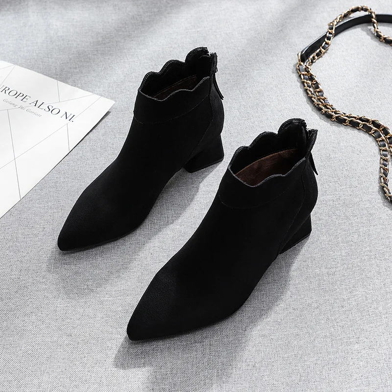 

[Plush] women's short boots autumn shoes women's back zipper short boots women's thick heels women's shoes winter
