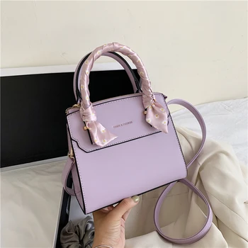 

hand bags women 2020 Fashion solid color PU leather silk scarf accessories women's handbag purses and handbags sac femme