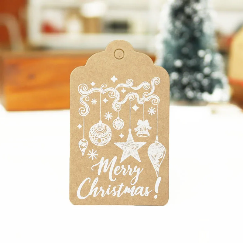

50pcs Merry Christmas Kraft Paper Gift Tags Brown DIY Bookmarks Decoration Box Packaging Hang Tags Stationery Supplies