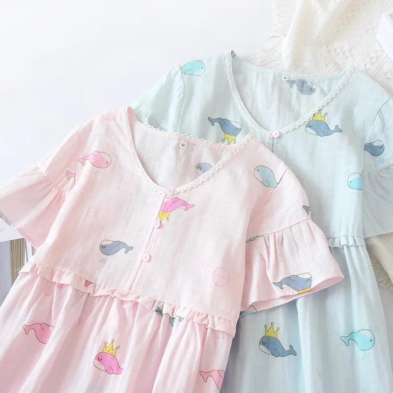 Летние kawaii мультфильм хлопок женские ночные рубашки Ночное платье японский Повседневный короткий рукав домашняя пижама для женщин