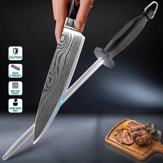 Professional Knife Sharpener Rod Honing Steel Chef Kitchen Knives