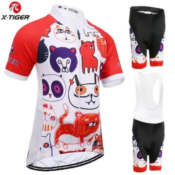 

X-TIGER Kids Anti-UV Cycling Jersey Set Summer MTB Bike Clothes 3D Sponge Pad Cycling Shorts Child Breathable Cycling Clothing